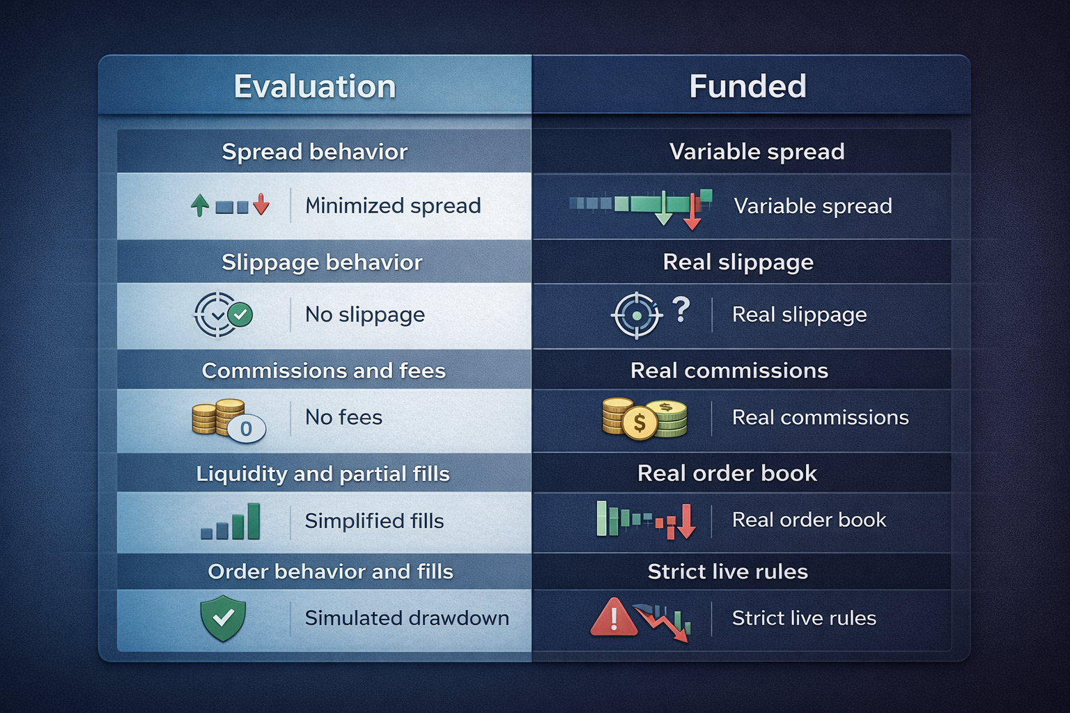 Evaluation versus funded account comparison overview