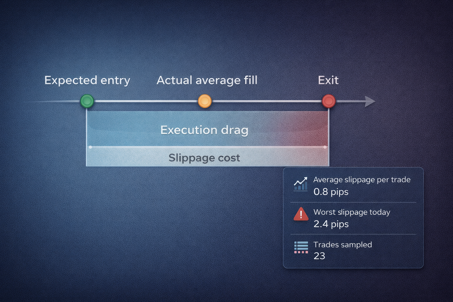 Slippage distribution chart showing clustering during volatile conditions