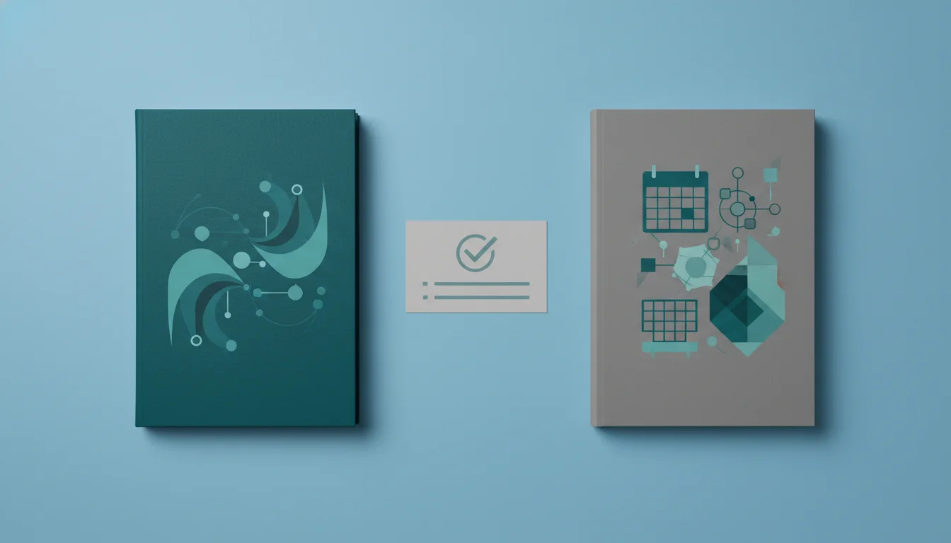 Two trading journals and a checklist illustrating a neutral comparison between forex/CFD and futures prop trading paths.