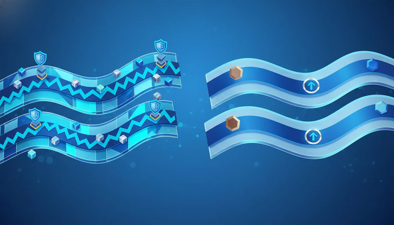 Earn2Trade vs Topstep rules and drawdown comparison shown as abstract risk paths and buffer zones.