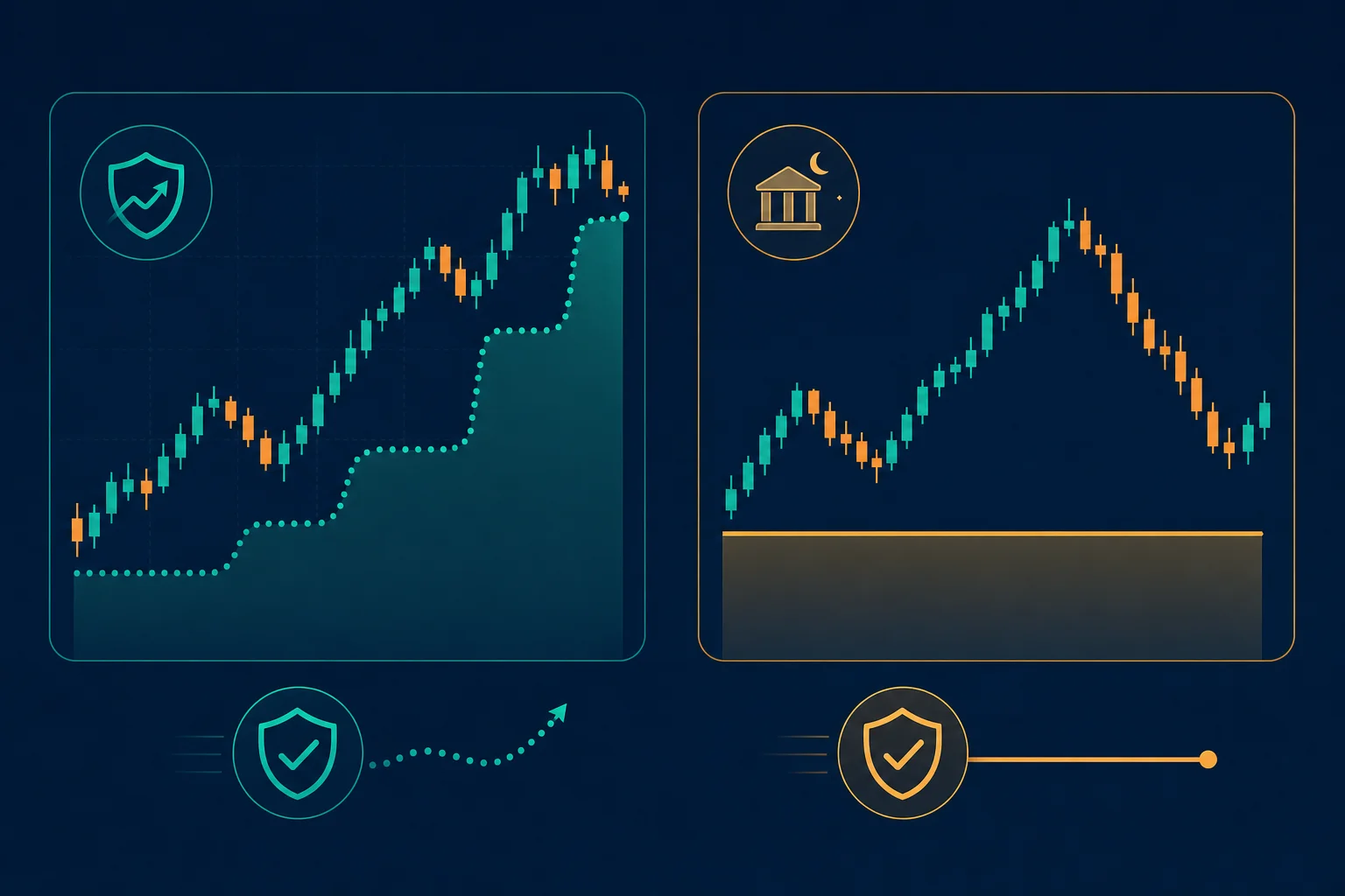 Diagram contrasting trailing intraday drawdown and end-of-day drawdown in futures trading