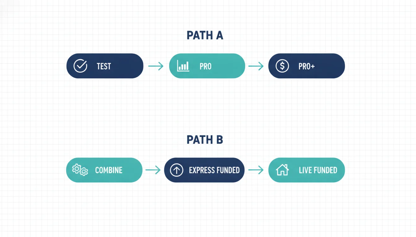 Side-by-side diagram of the Take Profit Trader and Topstep one-step evaluation paths