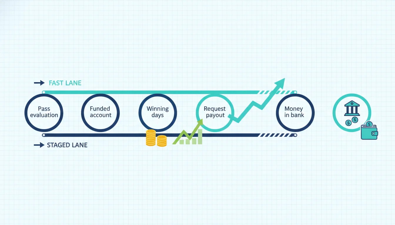 Timeline showing the payout and withdrawal process at Take Profit Trader versus Topstep