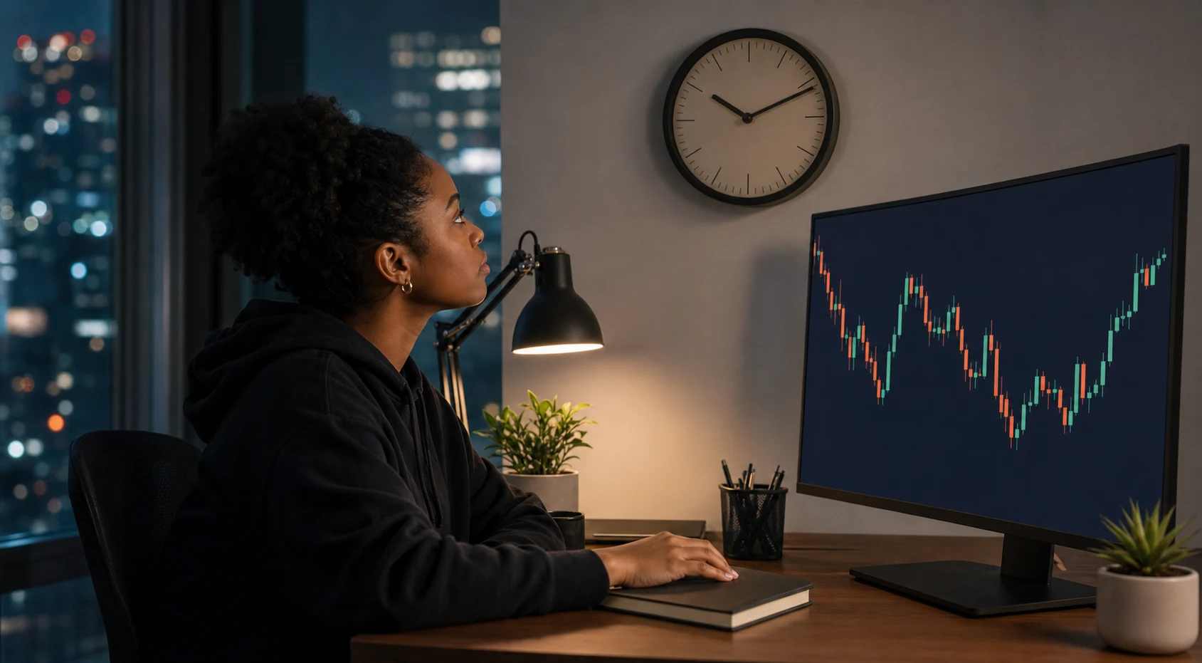 Trader checking an analog clock before a prop firm daily reset