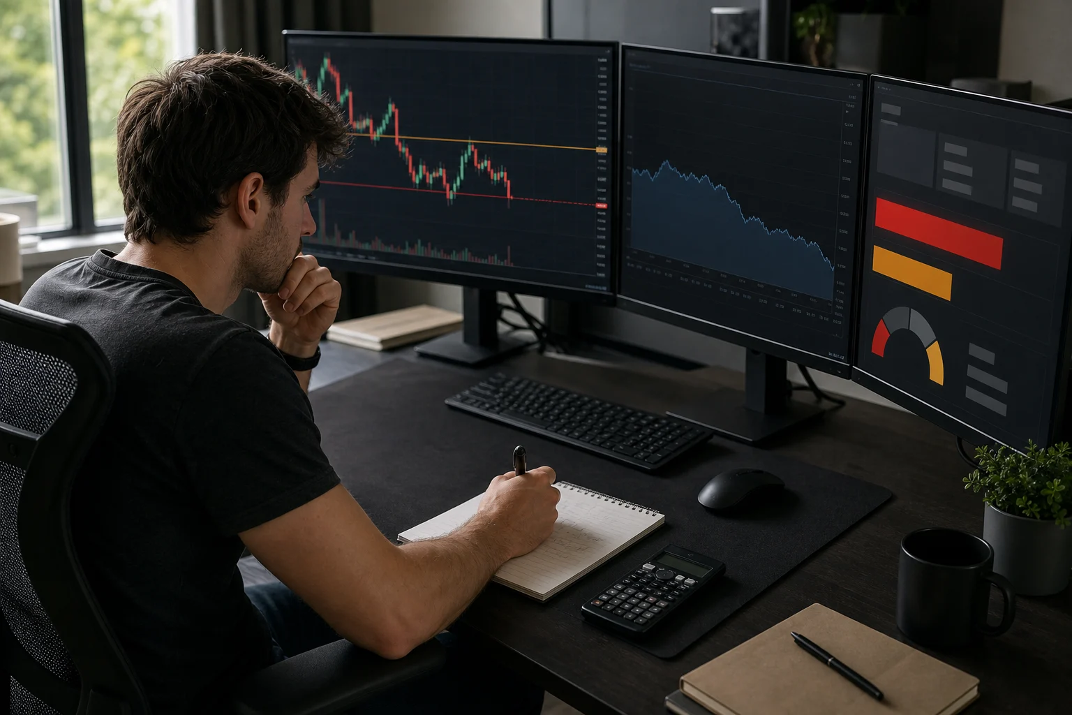 Trader reviewing daily loss thresholds and account equity before placing a trade