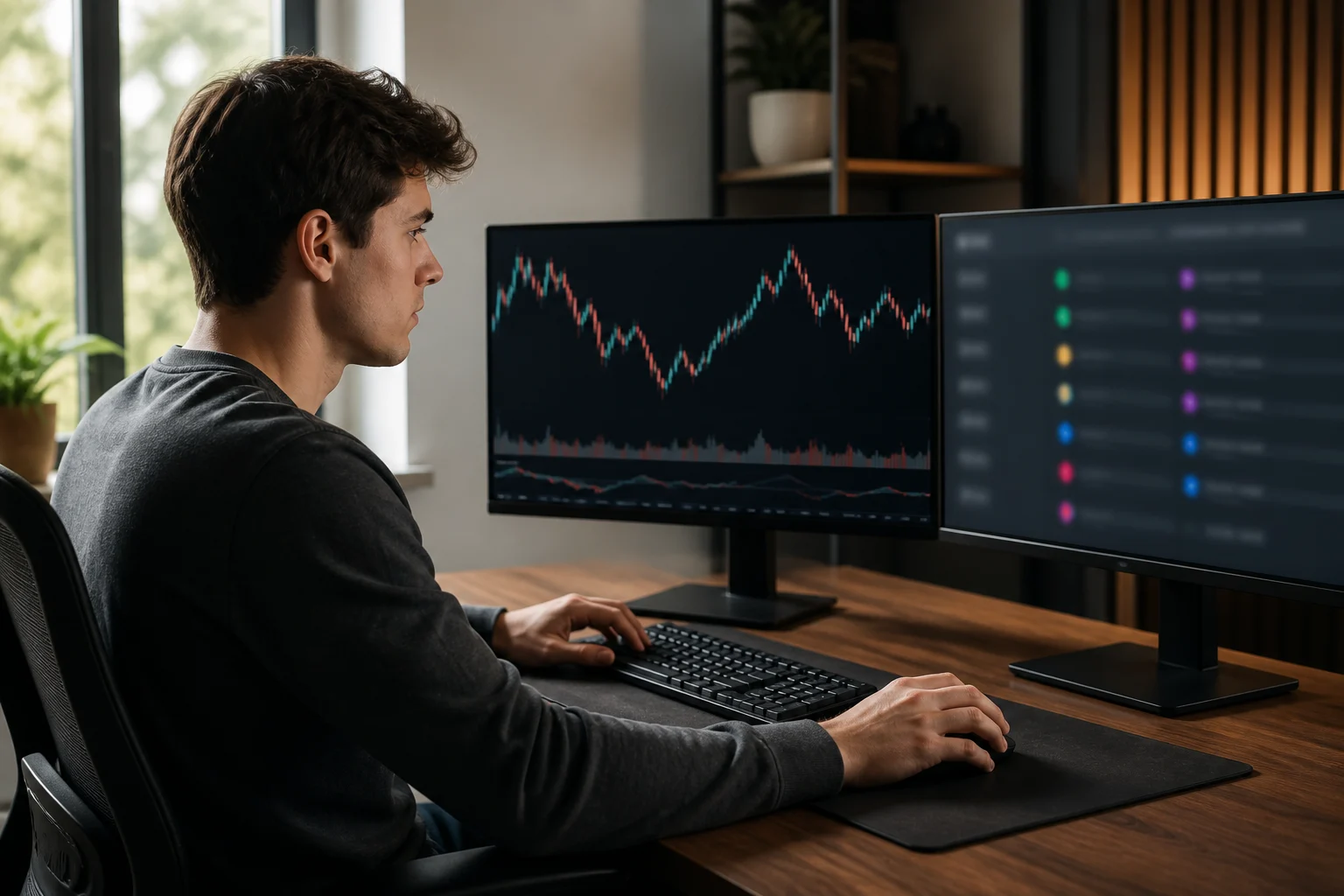 Trader reviewing order and session conditions to reduce slippage risk