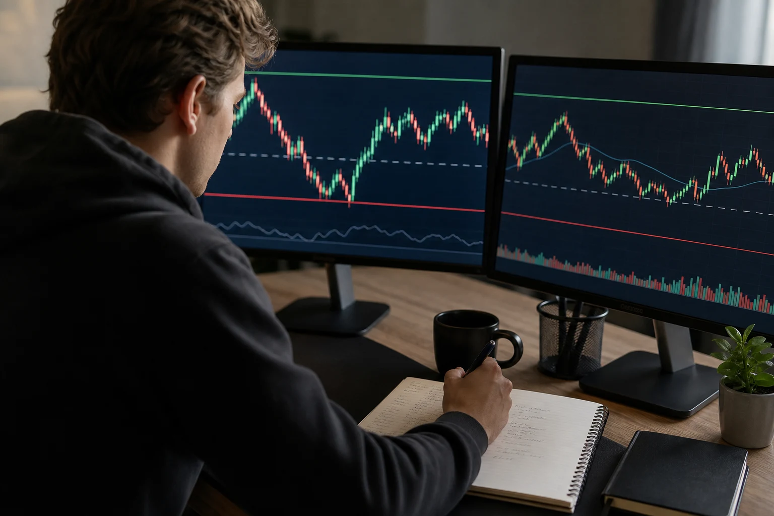 Futures trader calculating a one-day evaluation target between profit and drawdown boundaries