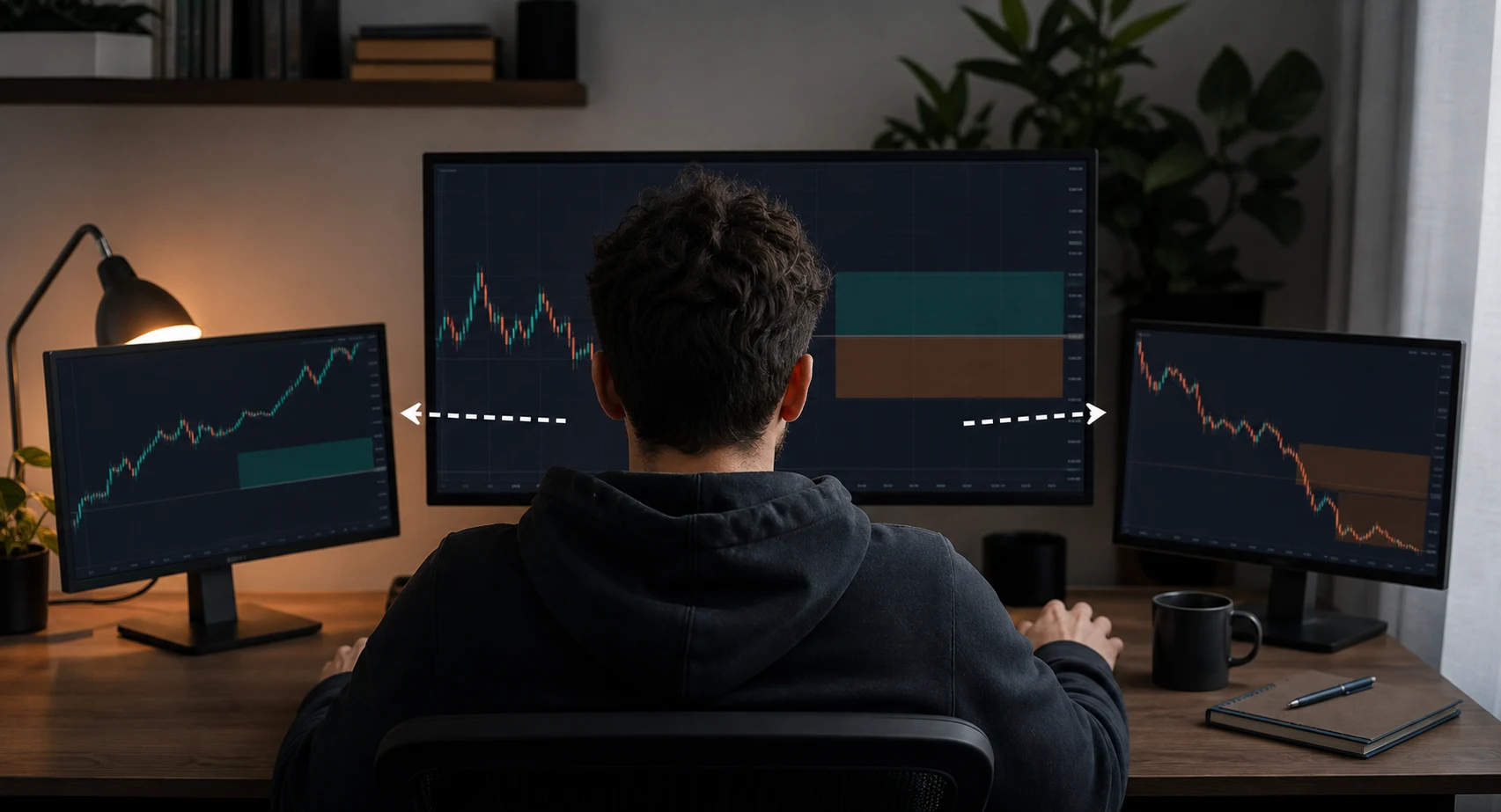 A trader reviews how hedging and netting behavior differs across trading account workspaces.