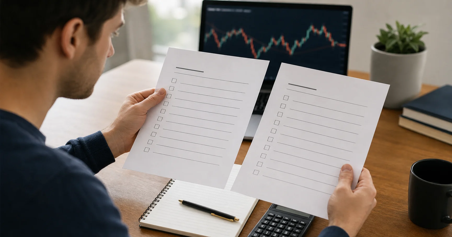 Trader compares two futures prop firm rule checklists before choosing a plan