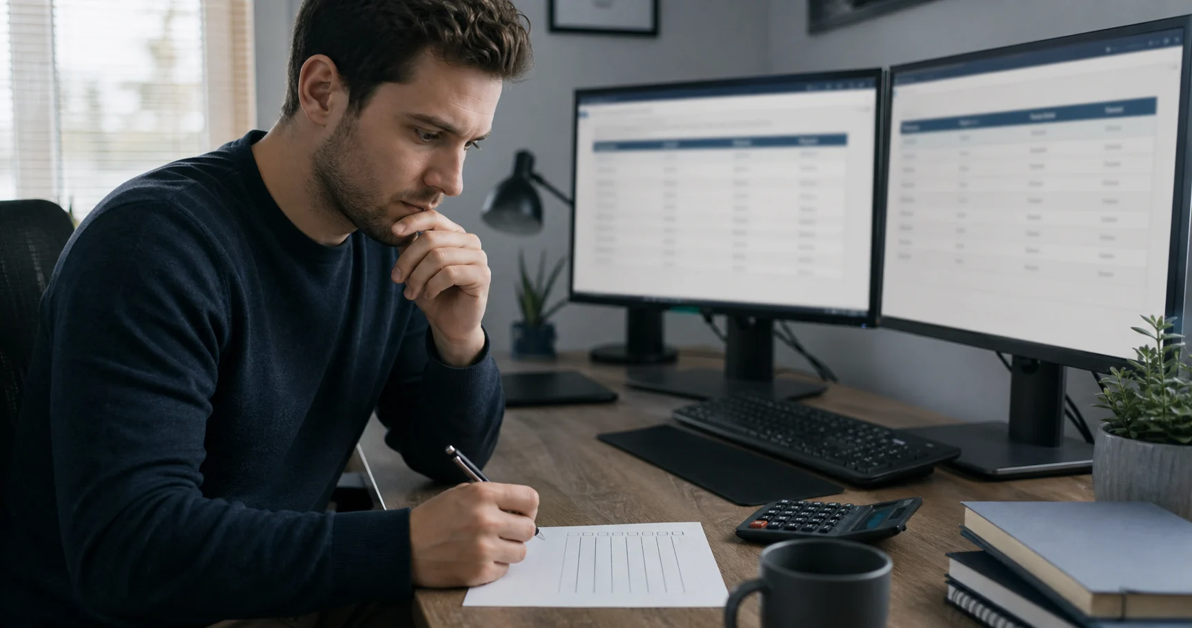 Trader checking swap-free prop firm rules with a calculator and comparison checklist