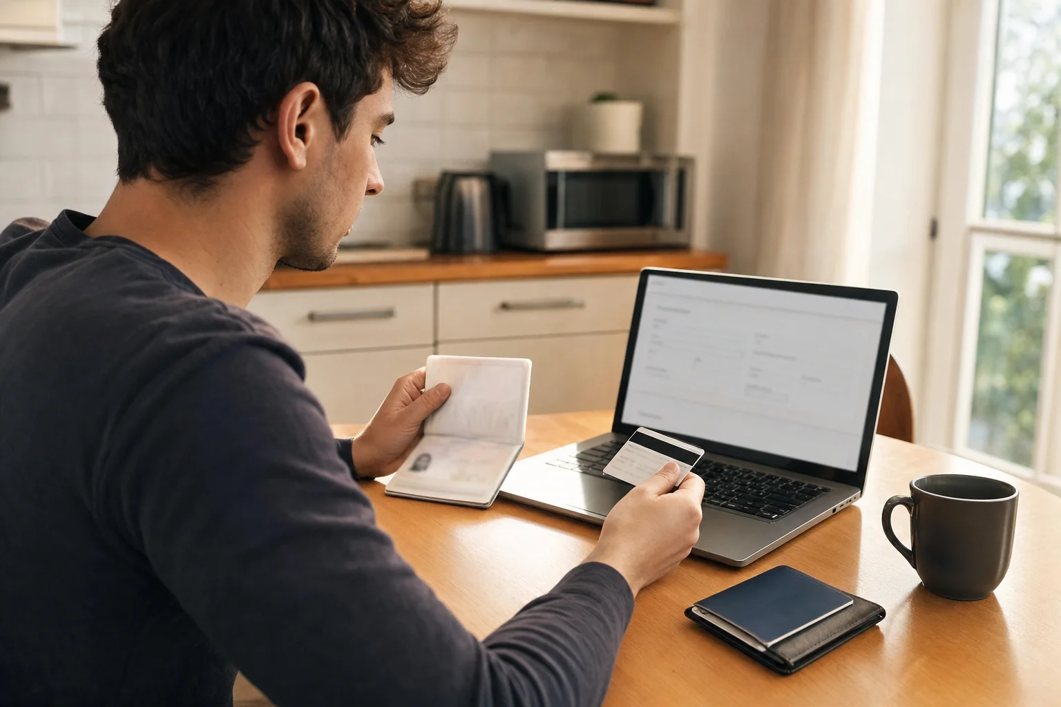 Funded trader checking identity documents against an online verification form before a payout.