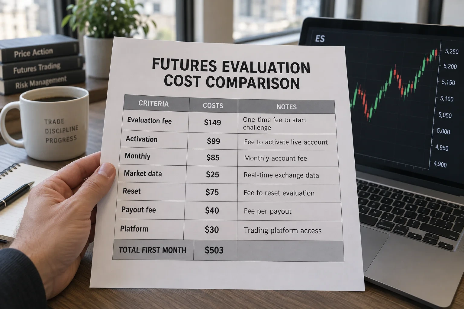 Completed cost and payout comparison form with labelled rows