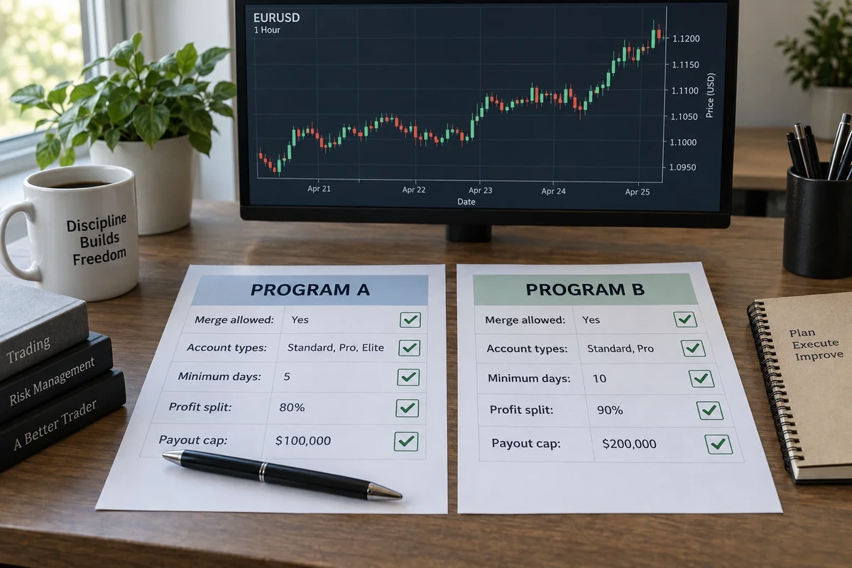 Two labelled account rule checklists compared before a prop firm merge request