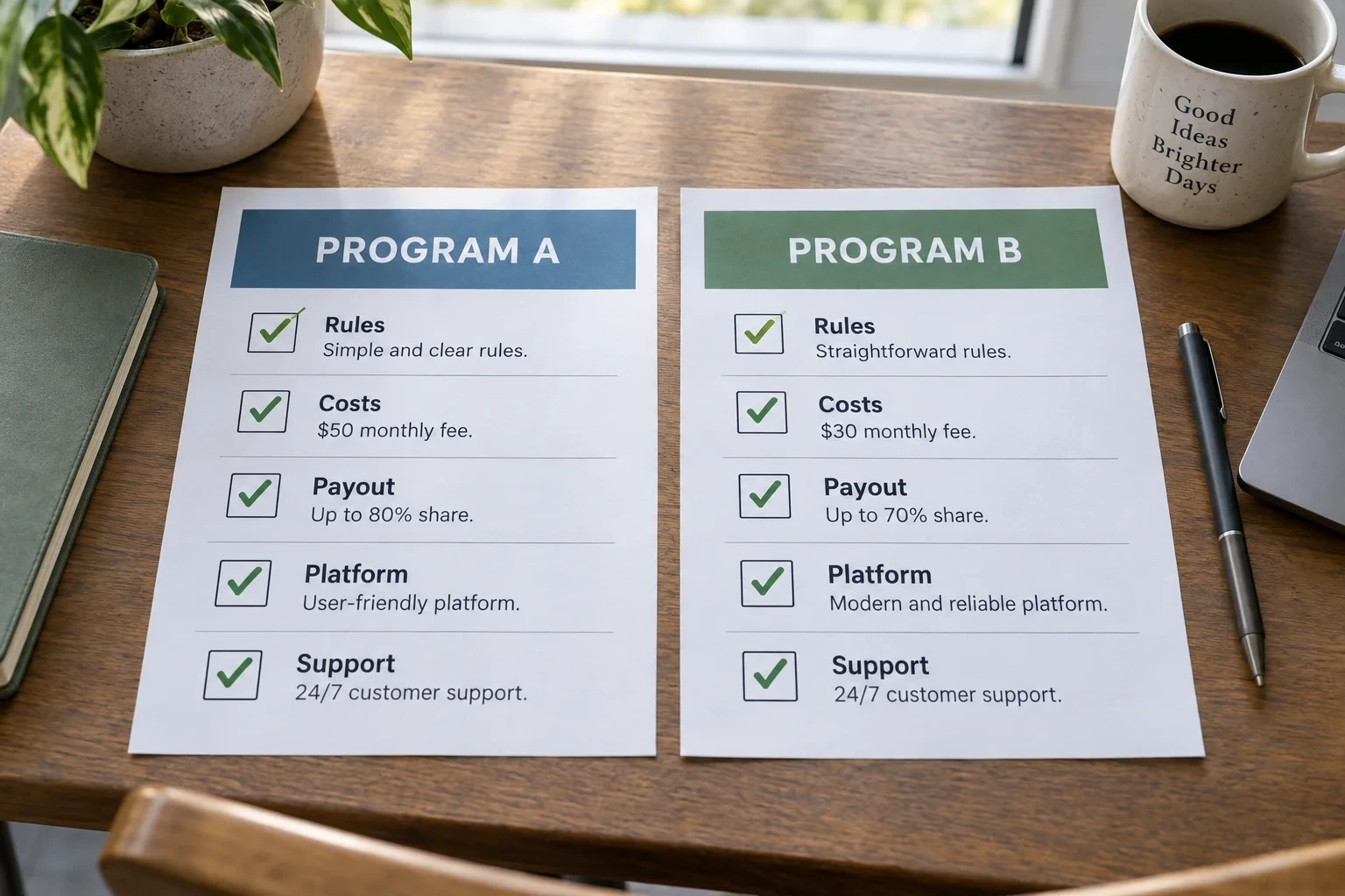 Two labelled futures rule checklists compared side by side