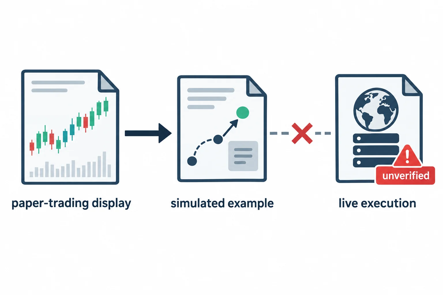A diagram distinguishes a simulated example from unverified live execution.