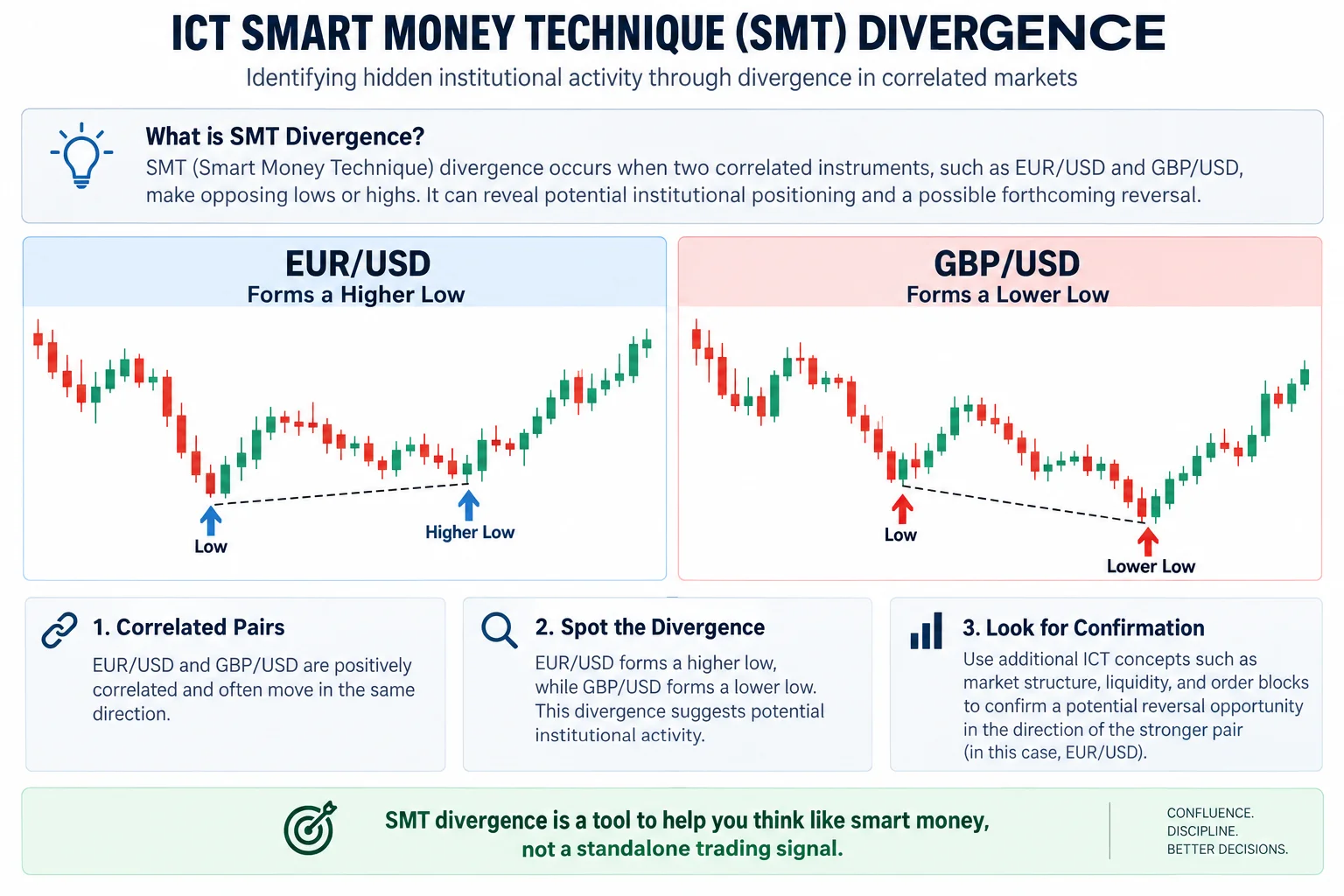 ICT market maker buy and sell models: SMT divergence confirmation example