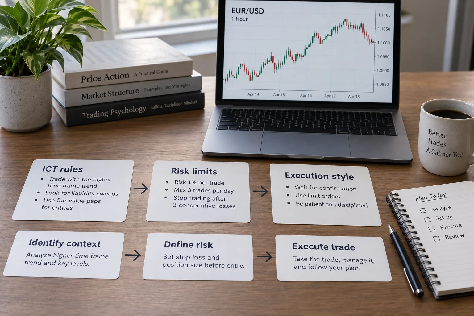 Comparison of labelled trading rule cards beside a market chart