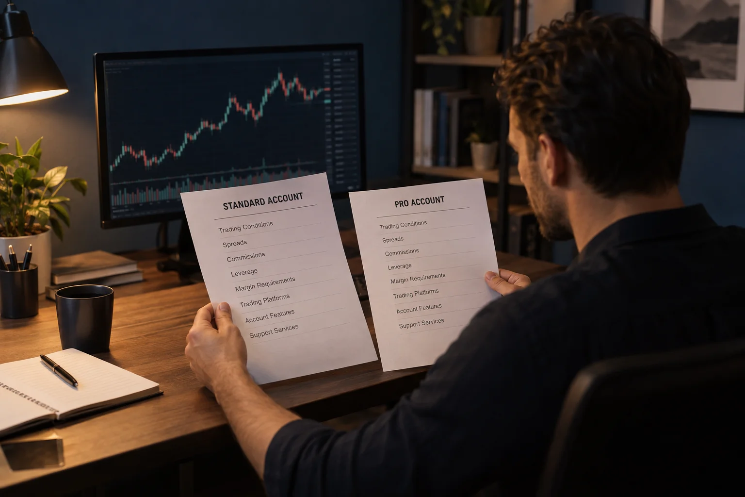 FXIFY alternatives trader comparing account-rule documents at a desk