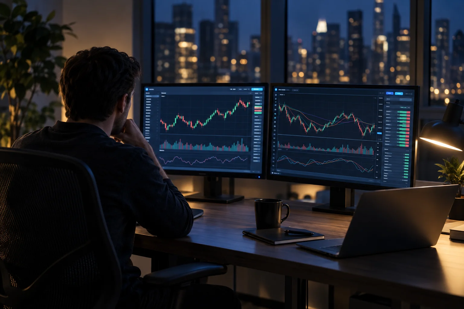 Best Topstep alternatives: a futures trader at a desk comparing two prop firm dashboards