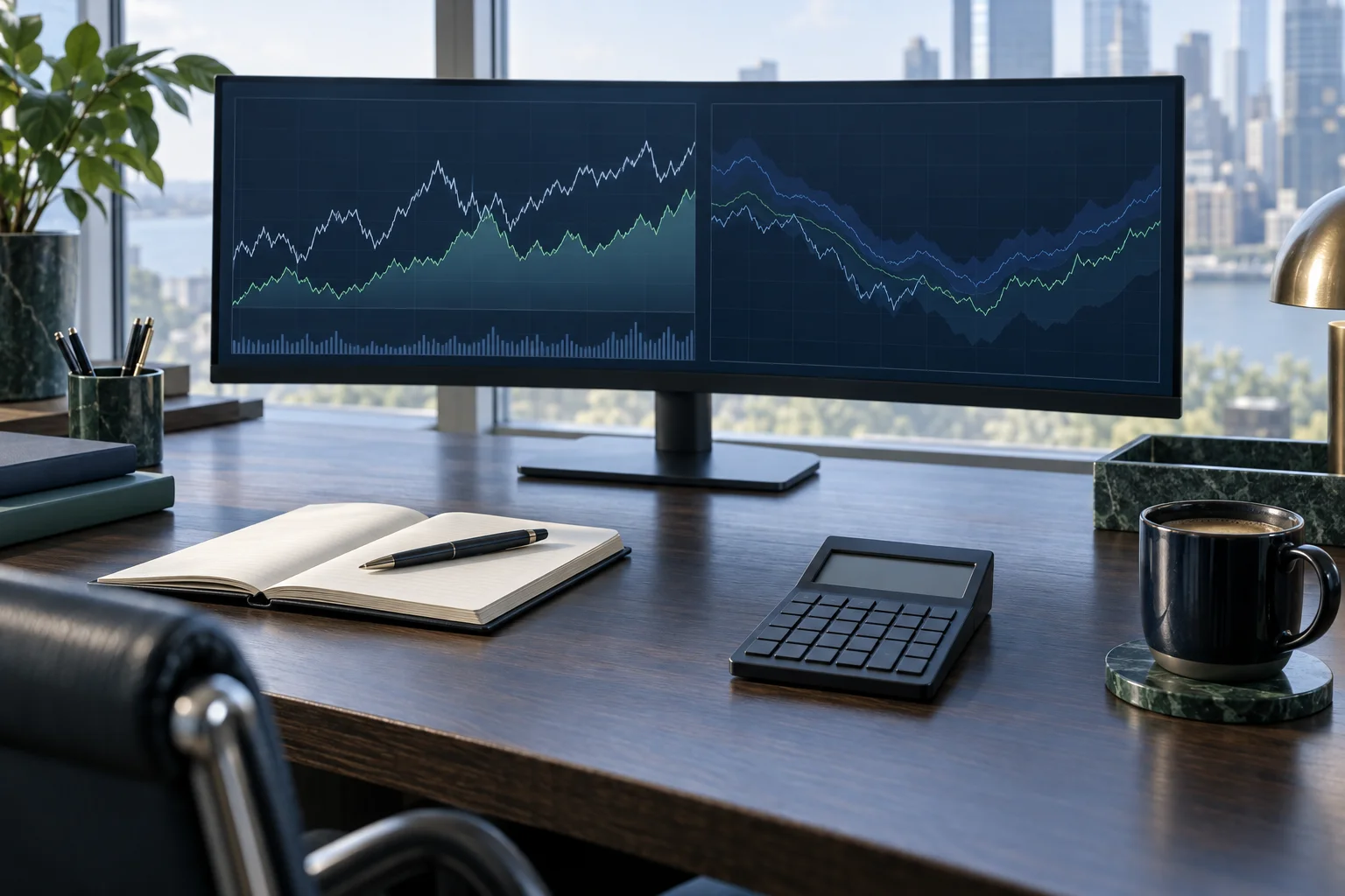 Best prop firm calculators shown as abstract risk charts and a blank calculator