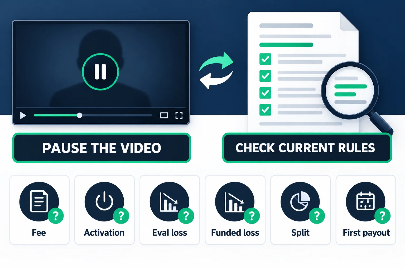 Best prop firm YouTube channels six checks for fees activation evaluation loss funded loss split and first payout
