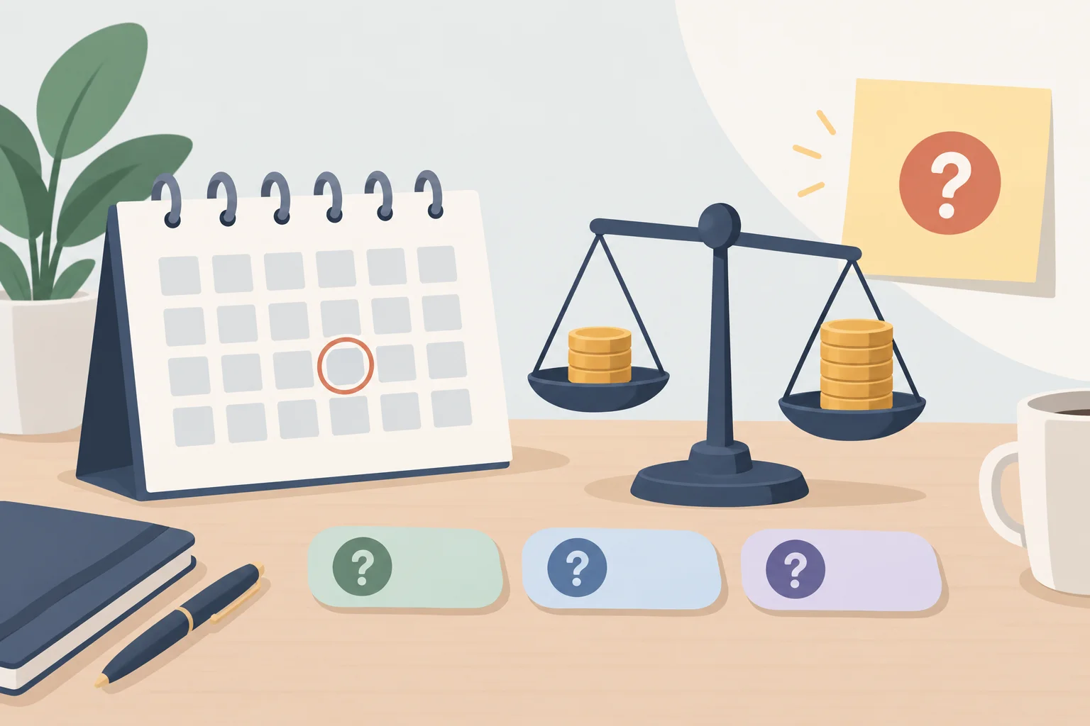 A calendar with a single day circled next to a balance scale weighing two uneven stacks of coins, representing the gap between a published minimum trading days claim and the real floor a consistency rule forces