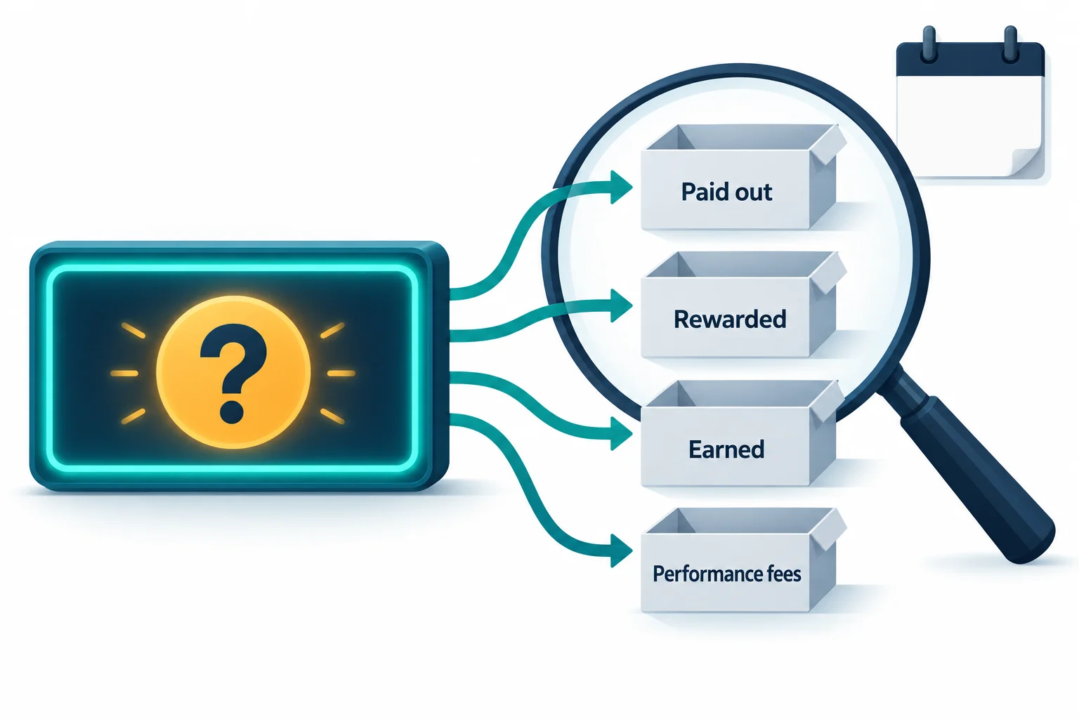 What a biggest prop firms payout counter counts: a counter with a question mark feeds four bins labelled Paid out, Rewarded, Earned and Performance fees